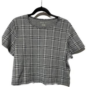 American Eagle black and‎ white plaid cropped shirt size L